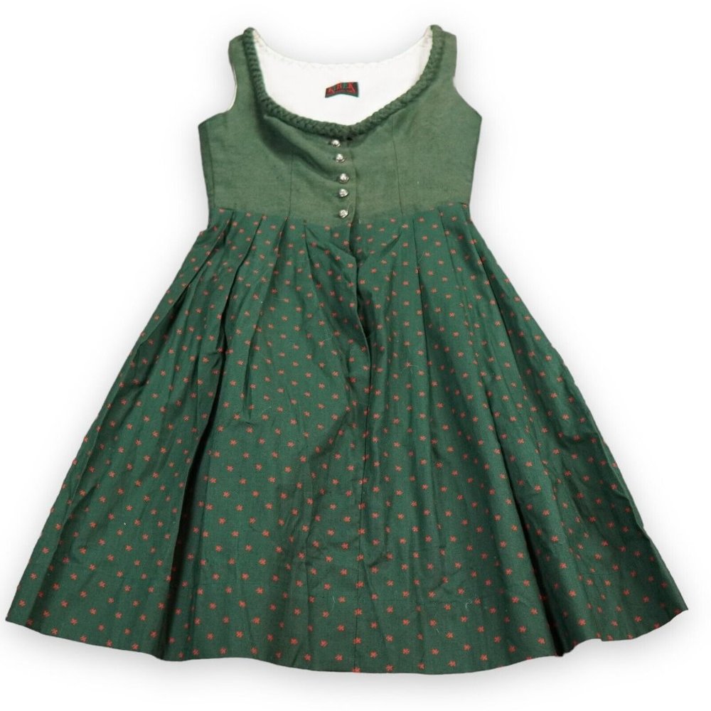 VTG Kibek Dress Womens 42 Green Red Print 5 ButtonsOktoberfest Cosplay Halloween